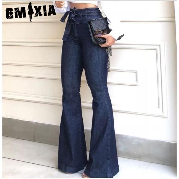 GMXIA Расклешенные широкие джинсы с высокой талией и шнуровкой для женщин
