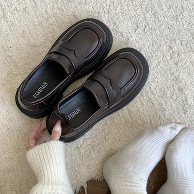 Модные Роскошные Женские Лоферы из Черной Кожи на Платформе, Туфли Слипоны для Женщин 2024 Весна, Британские Повседневные Балетки, Женская Обувь на Низком Каблуке