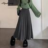 Elegant Fashion Autumn Winter Women Midi Skirt Elastic Waist Beige Grey Black Knitted Skirt Knitting Pleated Warm Skirts Womens