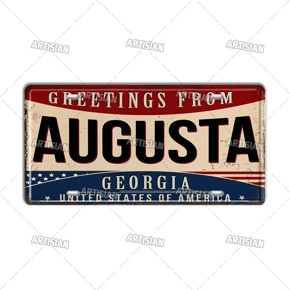 Artisian USA License Plate US Tin Sign Greetings From Landmark City State Metal Plaque Wall Decor Garage Bar Pub Club Hotel Cafe