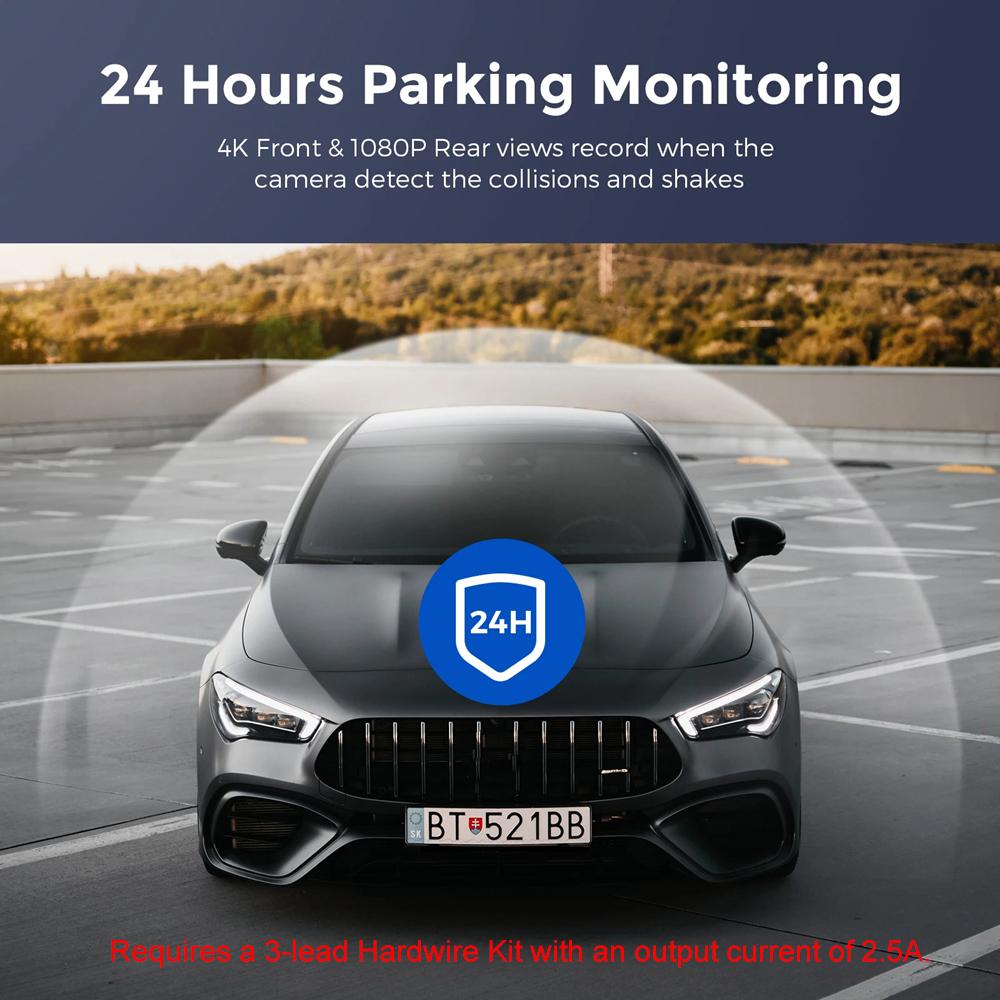 4K Ultra HD Dual Lens Auto Dash Recorder, Super Wide Angle Night Vision, Front Rear Recording with WiFi & Built-in GPS Module