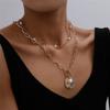Accessories Retro Simple Alloy Clavicle Chain Versatile Double Layer Pearl Necklace Irregular Pendant Chain