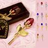 Valentines Day Gift Crystal Glass Rose Artificial Flower Silver Gold Rod Rose Flower For Girlfriend Wedding Gifts For Guest