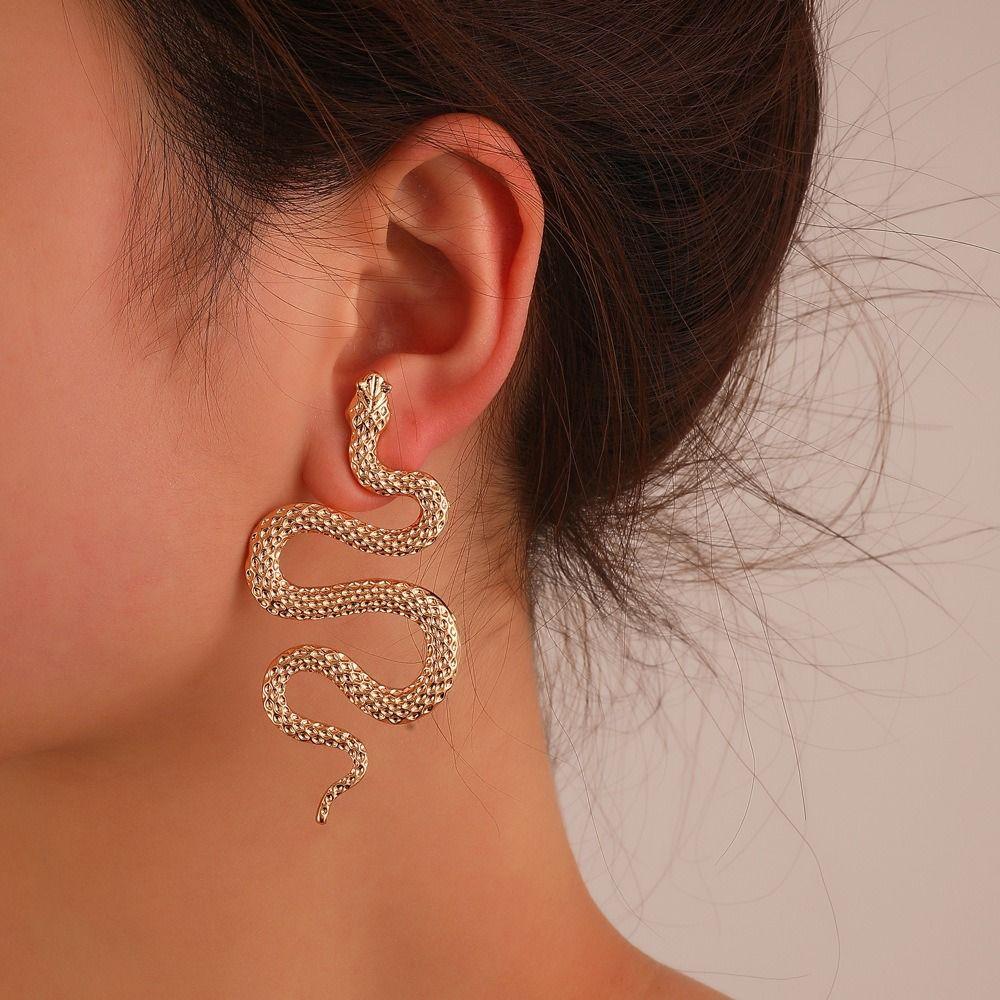 Exaggerated Animal Snake Stud Earrings Sexy Metal Earrings Fashion Snake Shaped Earrings  Women