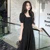 Dress For Women Summer Slim Waist Black Dress French Square Neck Knee-length Dress