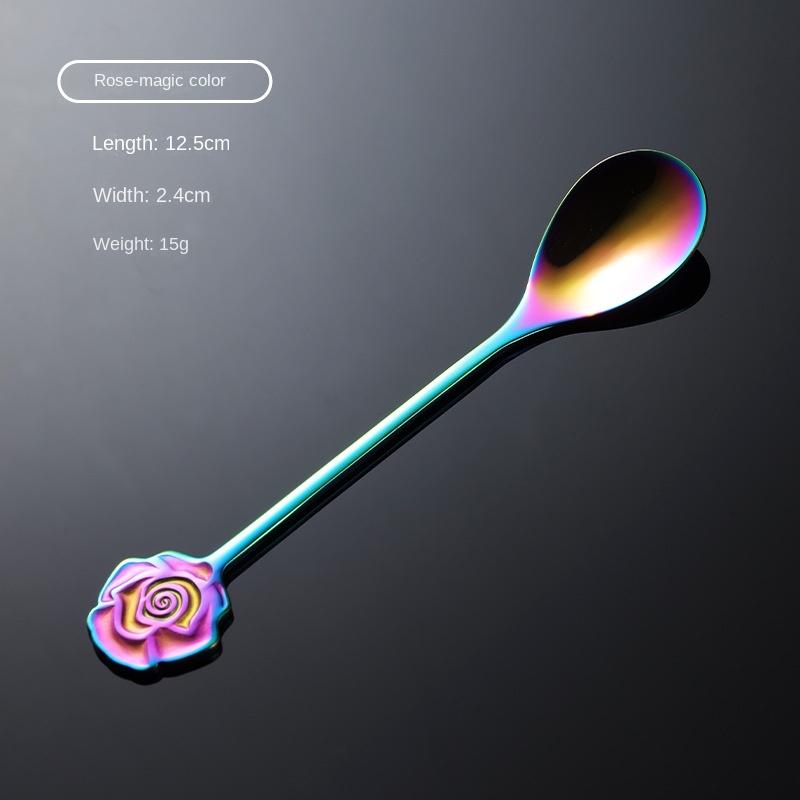 HANYANG304 Совок для кофе из нержавеющей стали в форме цветка, титановый, позолоченный, красочный