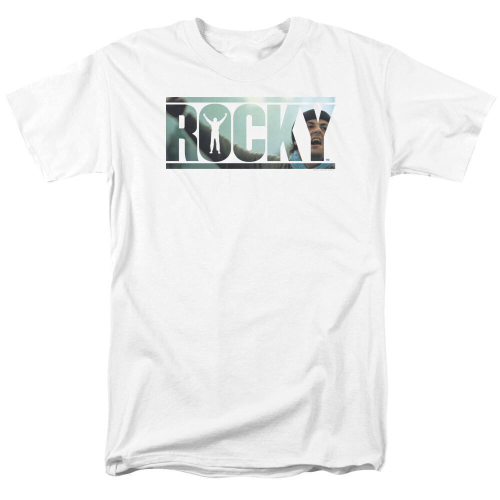 Rocky Cutout Logo T Shirt Mens Licensed Boxing Movie Tee Rocky Balboa White