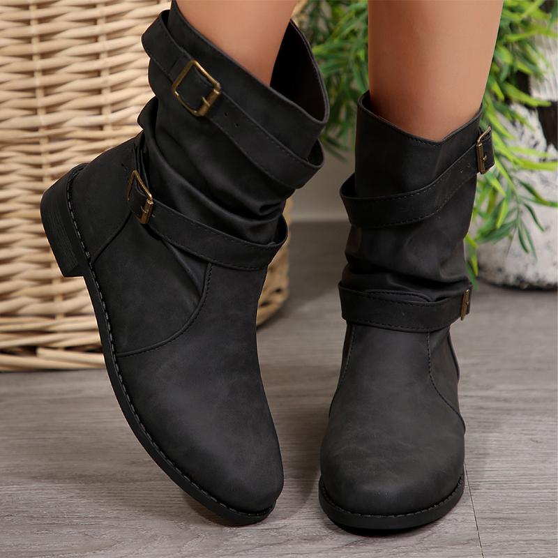 Women Flats Chelsea Boots Mid Calf Winter Pleated Shoes 2024 Fashion New Walking Short Boots Trend Designer Female Zapatillas