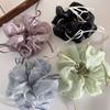 Summer New Pearl Ribbon Bow Gauze Satin Hair Scrunchies Headband for Womens Girl Temperament Hair Rope Solid Color Rubber Band