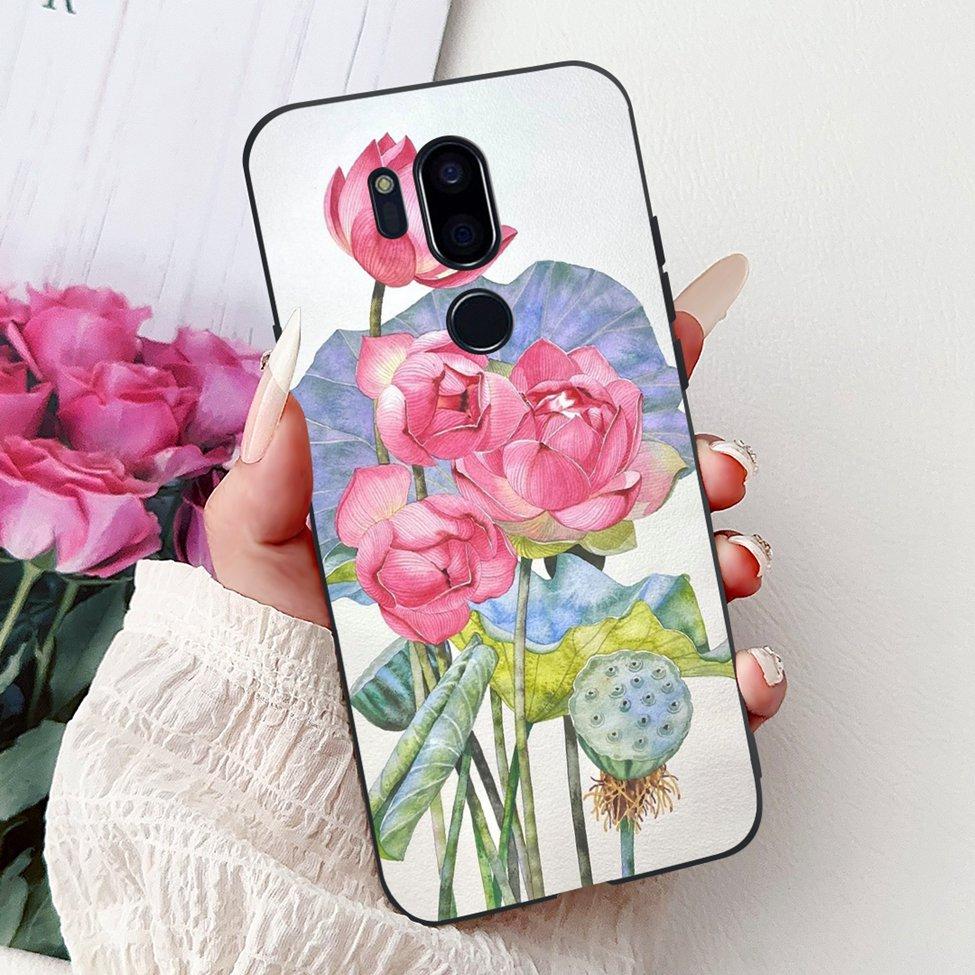 Чехол для LG G7 ThinQ Черный Силикон Милый Кот Модные Цветы Крутая Расписная Задняя Крышка Для Телефона LG G7ThinQ LMG710EM