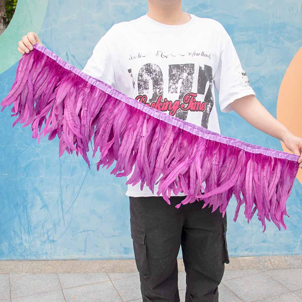 1 метр Натуральная красная петушиная хакл перьевая отделка бахрома 10-12 дюймов Свадебный карнавал украшение для вечеринки DIY одежда для шитья поделки