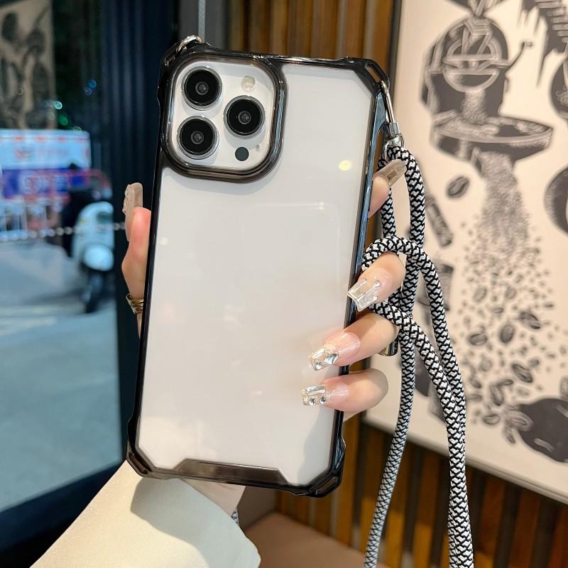 Чехол-футляр с ремешком-шнурком для iPhone 15 Pro 14 13 12 11 Pro Max XR X XS Plus, с ремешком через плечо, с усиленными углами, противоударный