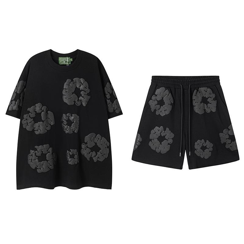 Джинсовые слезы Капок Пена Принт Американский стиль Комплект из толстовки и спортивных штанов для пары