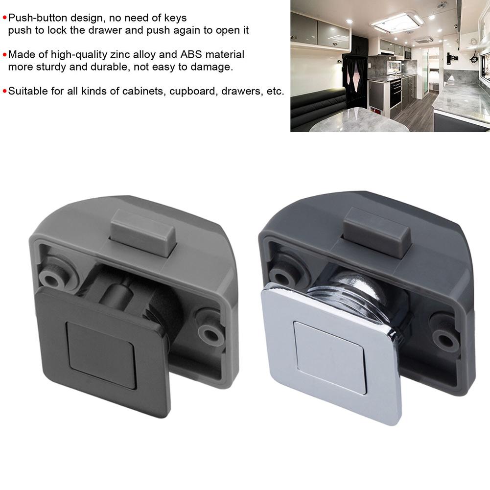 Lockset Button Catch Lock Black Caravan Latch Knob Chrome Lock Cupboard Door Motorhome Cabinet Camper Practical