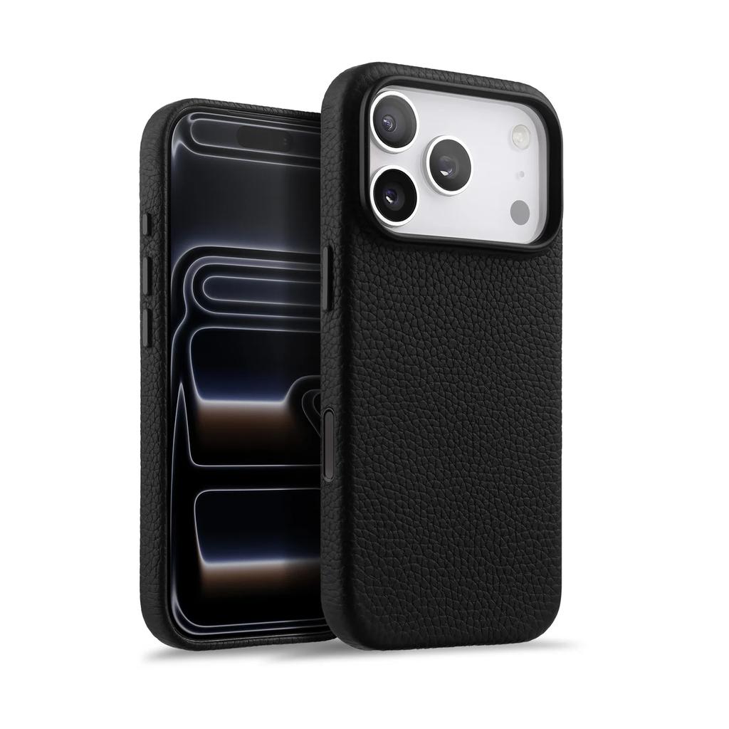 Melkco With AI Button Genuine Leather Case for iPhone 17 Pro Max Air Top-layer Cowhide Metal Lens Ring Magnetic Charging Cover