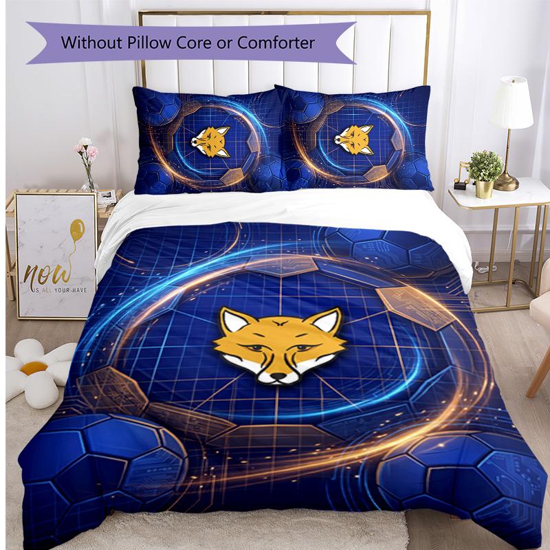 Leicester City Football Printed 3 Pieces Bedding Set, Comfortable Skin Friendly Bedroom Duvet Cover Set