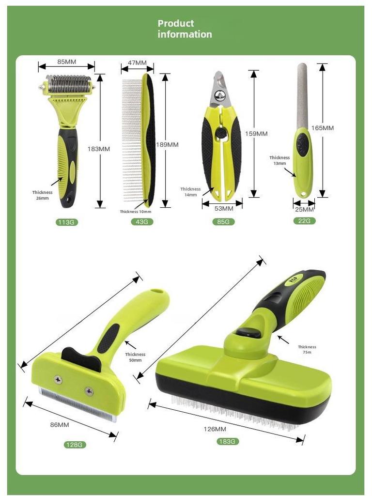 Набор для ухода за домашними животными: Расческа для распутывания, Прямая расческа, Кусачки для ногтей, Пилка, Нож для удаления волос, Расческа для удаления волос - 6 штук