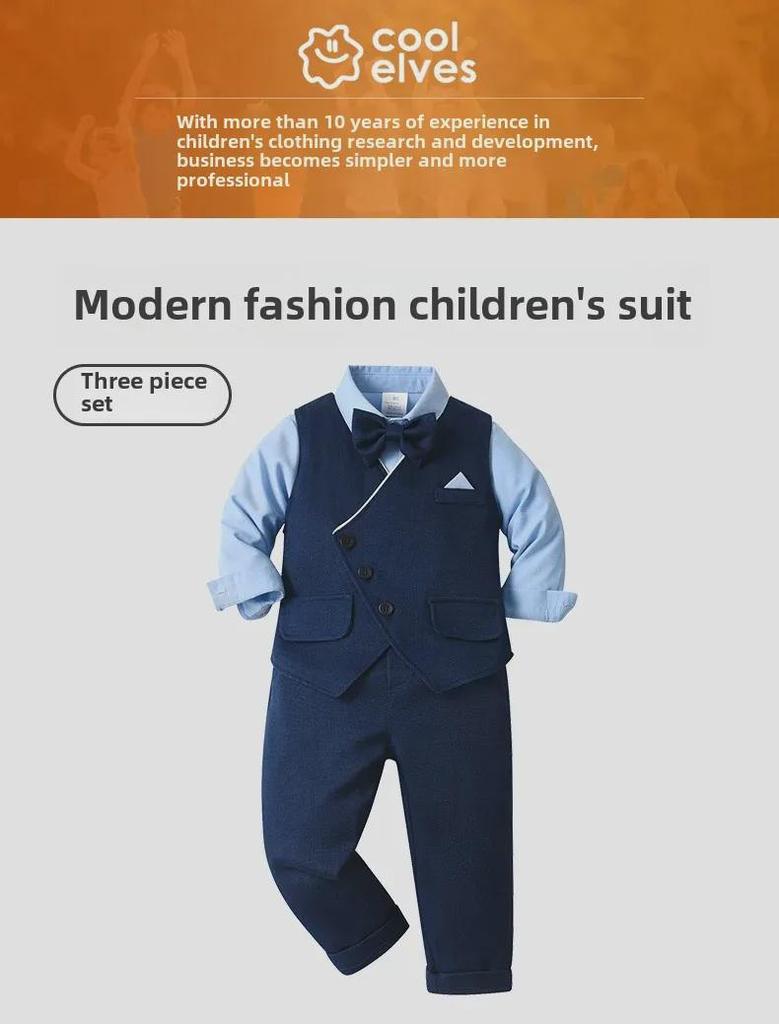 2024 Детский жилет с длинными рукавами, костюм-тройка для мальчиков на весну/осень