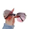 Womens Fashionable Diamond-inlaid Sunglasses with Large Face Slimming and Anti UV Crystal Edge Free Frameless Sunglasses