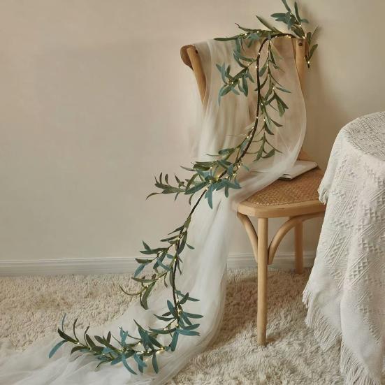 Светящаяся искусственная оливковая гирлянда 1,8 м, гирлянда с феями, искусственная зелень, оливковая лоза с подсветкой