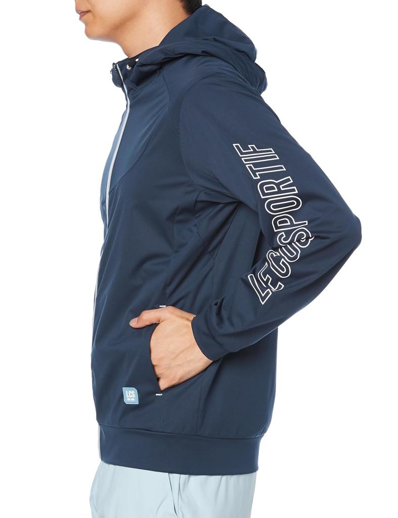 Coq Sportif Полная молния, вырезанные и сшитые, водоотталкивающие, ветрозащитные, с капюшоном, спортивные гольфы QGMWJL52 NV00 L [Le Golf] [Stretch Forcer] мужские (военно-морской флот)