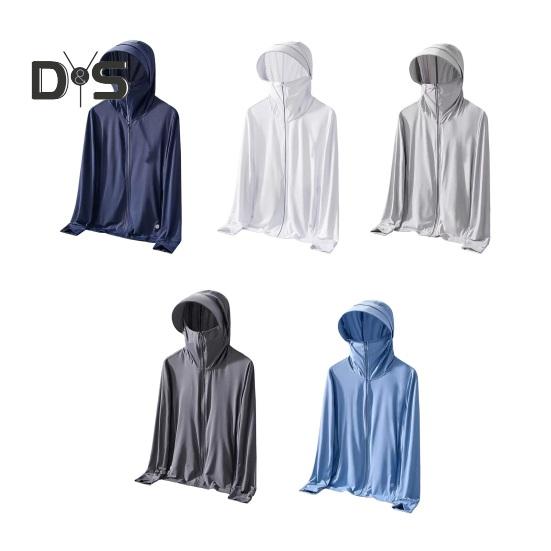 Солнцезащитная одежда Куртка мужская женская с капюшоном и длинным рукавом на молнии из ледяного шелка для защиты от ультрафиолета