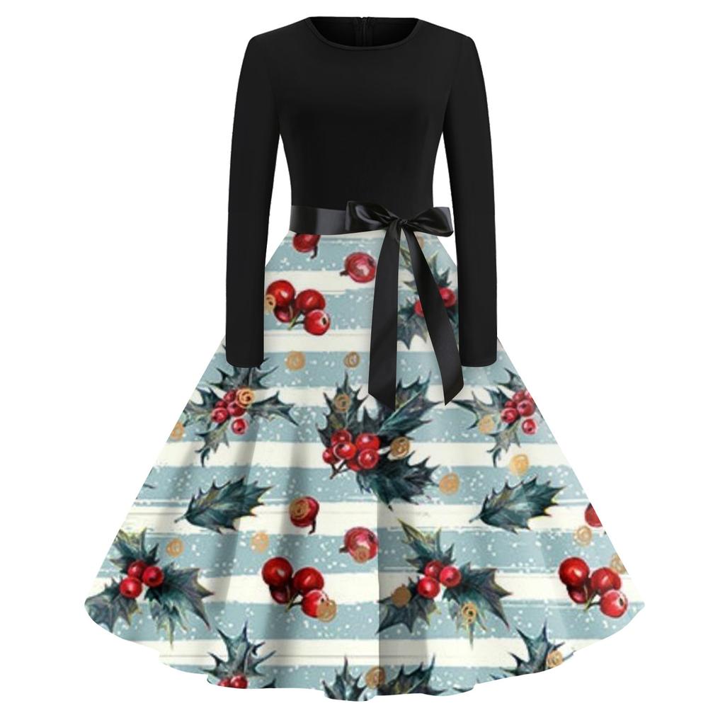Women's Halloween Print Flare Dress For Women Long Sleeve Dress Party Casual Dresses