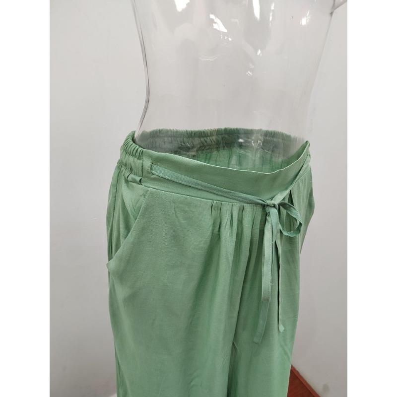 Summer Women's High Waist Casual Pants Solid Color Elastic Waist Strap Loose Wide Leg Pants for Women