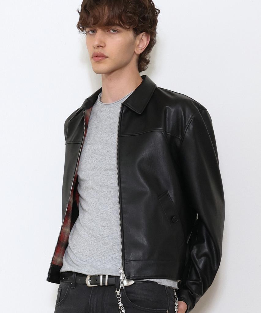 DOFFJASON Reversible Flannel Two-Face Leather Jacket Black/Red