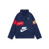 Logo Print Single-Breasted Drawstring Hooded Jacket Men Jacket Navy-Blue DA0367-410