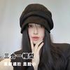 Face Small Bucket Hat Female Autumn and Winter Confinement Hat Big Head Circumference Octagonal Beret Plain Face Pile Hat Lady