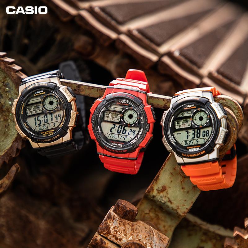 Casio Серия YOUTH-Диск Цифровой Дисплей Модный Ретро Простой Повседневный ЖК-Дисплей Спортивные Водонепроницаемые Кварцевый Механизм Ремешок из Смолы AE-1000W-4BV