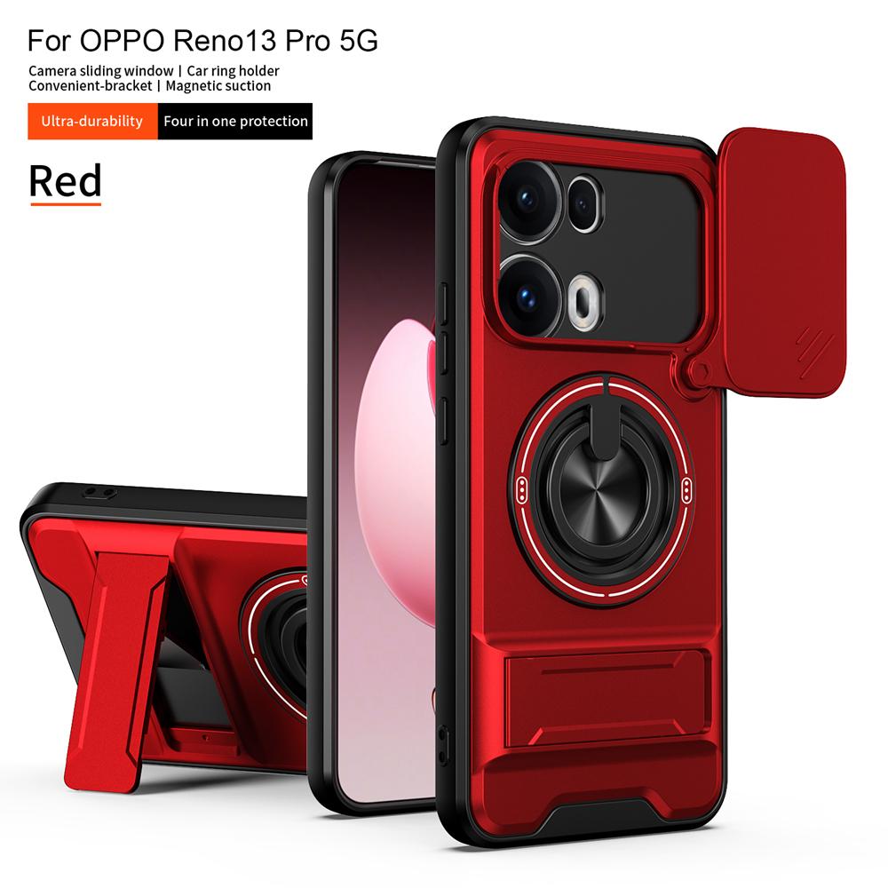 KEYSION Магнитный чехол для телефона OPPO Reno13 Pro 5G Reno13 F 5G Защита камеры со сдвижной крышкой Вертикальная подставка Кольцо Ударопрочный чехол