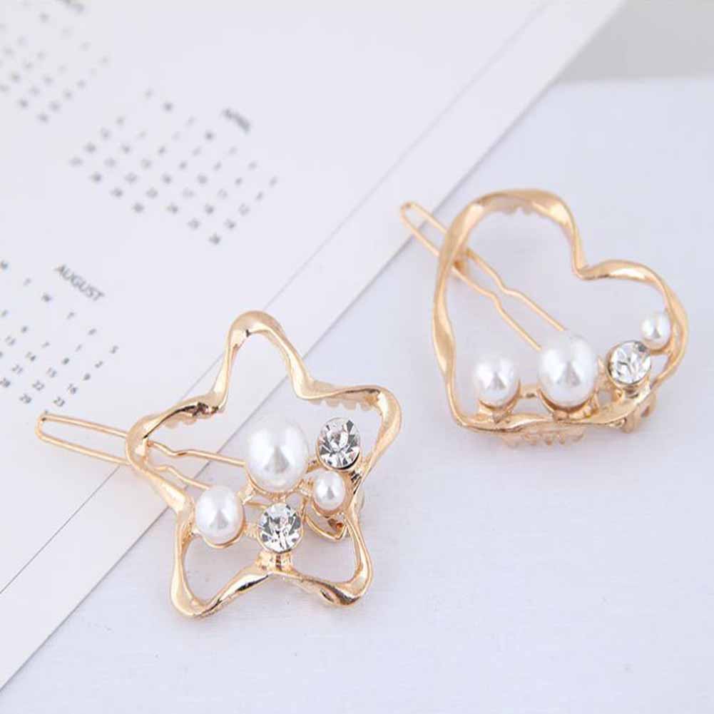 Women Hairpin Alloy Simple Style Geometry Round Triangle Love Pearl Side Clip Hairwear
