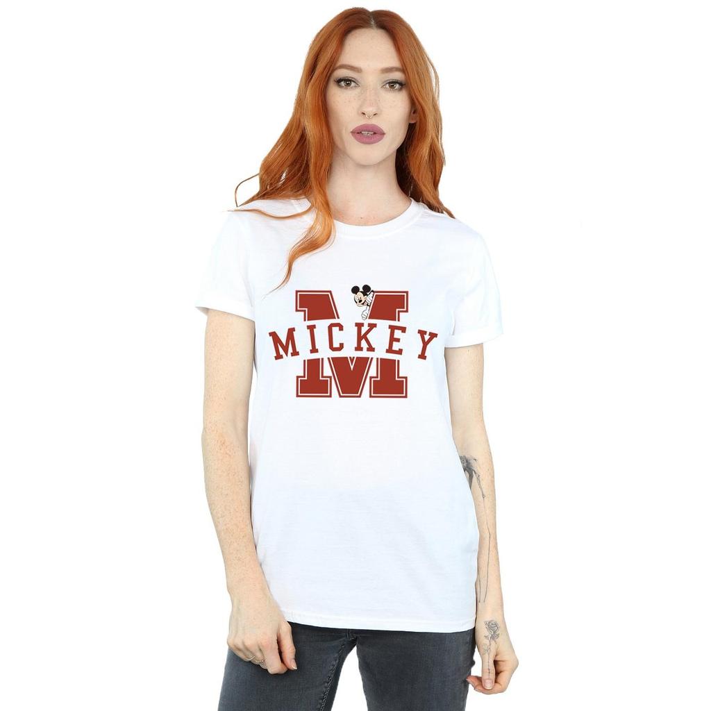 Disney Womens/Ladies Mickey Mouse Letter Peak Cotton Boyfriend T-Shirt