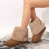 Shoes for Women New Slip On Women's Boots Winter Round Toe Solid Flock Plush Warm Mid Heel Water Proof Casual Snow Boots