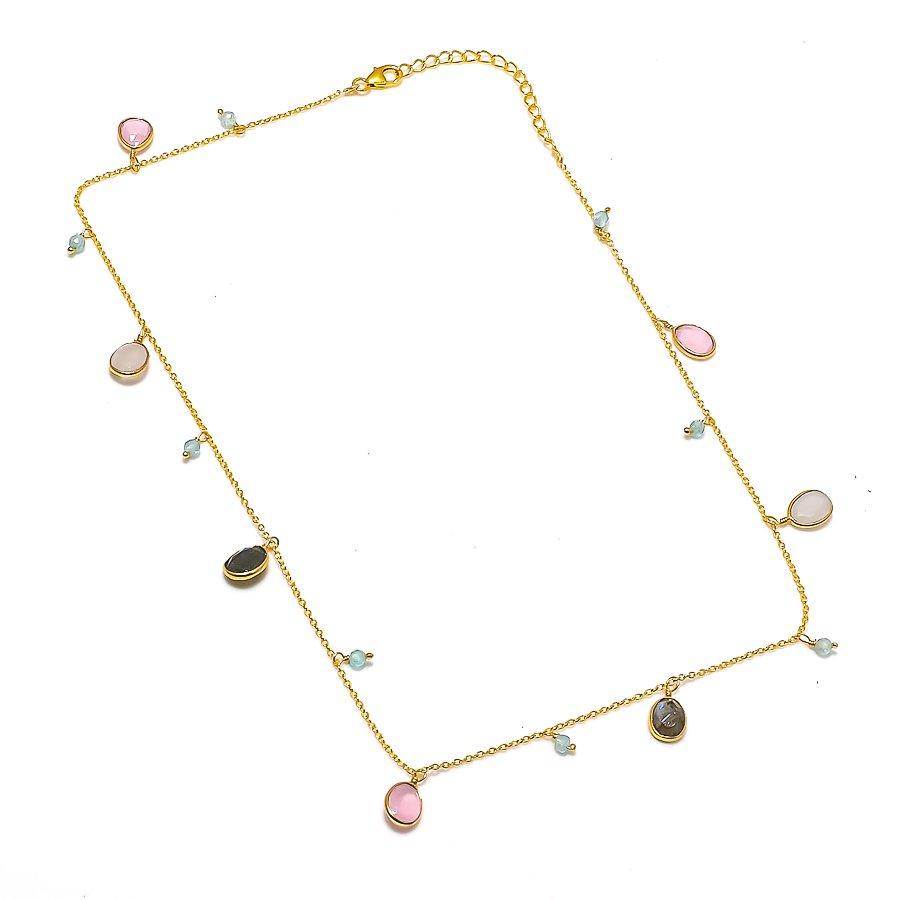 Pink Chalcedony, Quartz Gemstone 925 Sterling Silver Jewelry Necklace 20" GK-7575
