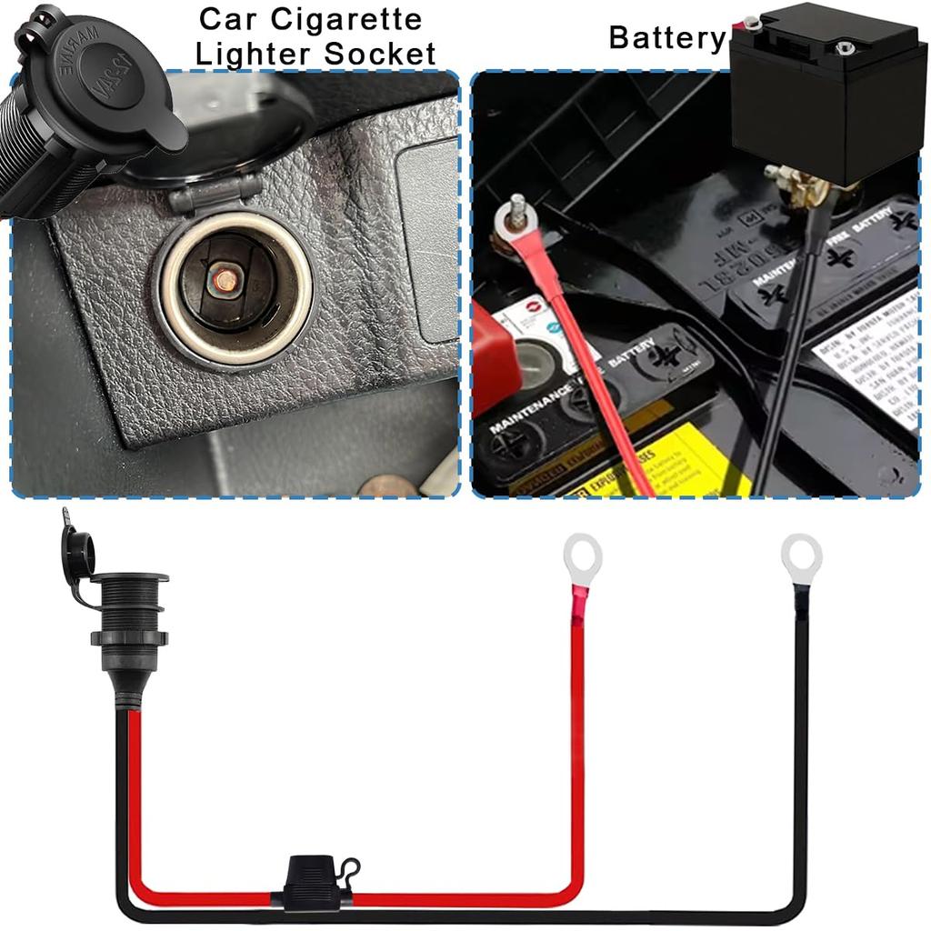 Xiatiaosann 2pcs Cigarette Lighter Socket - O-Ring Terminal Cable 14AWG /24V Fixed Screw Car