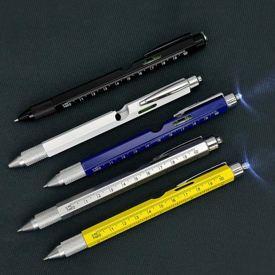 Мультитул Ручка Многофункциональные Ручки со Светодиодной Подсветкой Плоская Крестовая Отвертки Уровень Линейка Открывалка для Бутылок Стилус Крутые Гаджеты Подарки для Мужчин