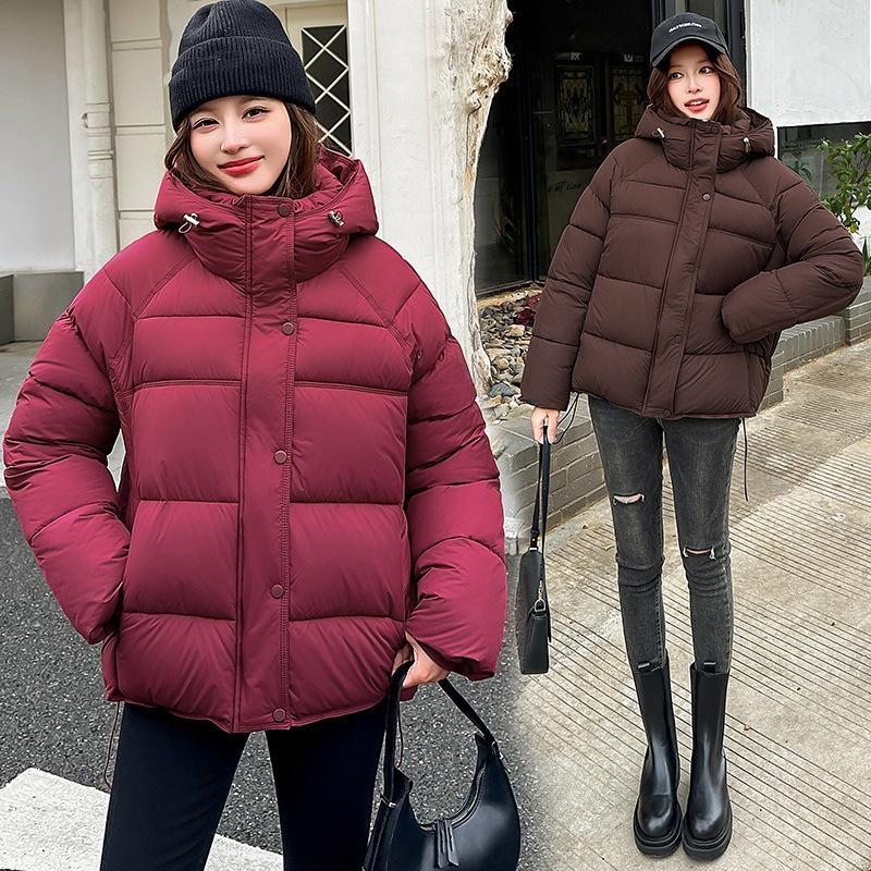 Women’s Short Hooded Windproof Thicken Warm Winter Jacket With Raglan Sleeves
