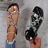 Women's Rhinestone Butterfly Decor Flat Sandals Casual Open Toe Summer Shoes Lightweight Elastic Band Sandals
