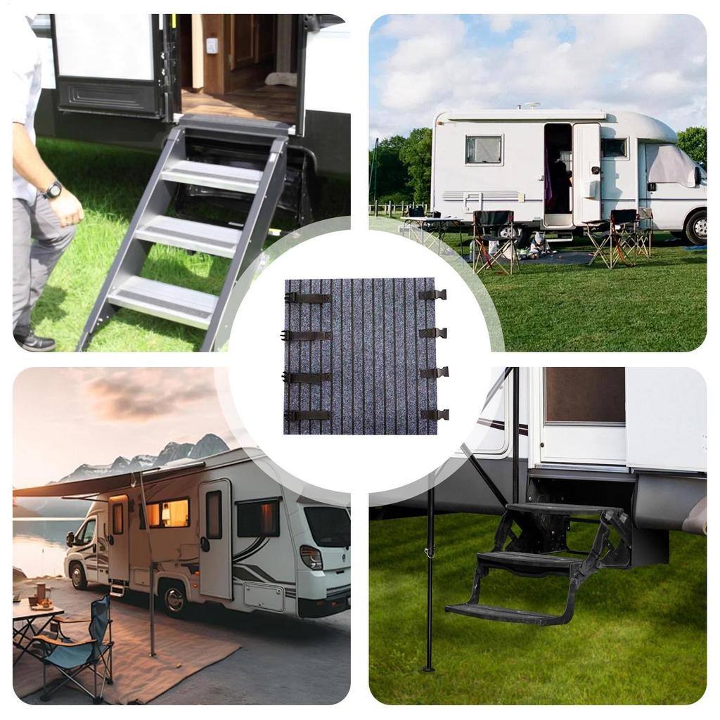 Rv Stair Rug Non-slip Motorhome Stair Covers Adjustable Weather Resistant Trailer Ladder Protector for Beach Camping Tailgate