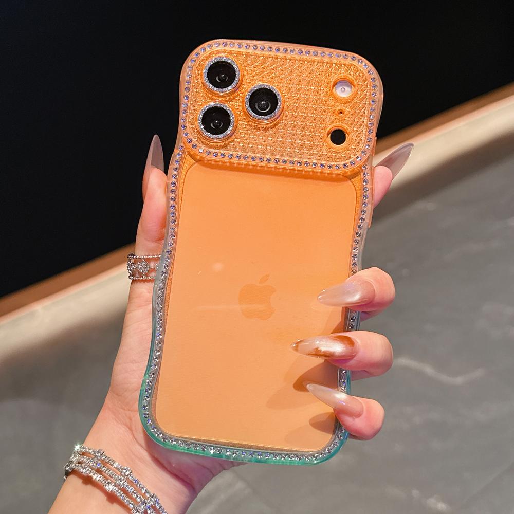 KEYSION Чехол для телефона со стразами для iPhone 13 14 15 16 17 Pro Max 17 Air 16 Plus Прозрачный Волнистый Защитный чехол для объектива Ударопрочная задняя крышка
