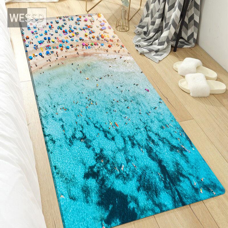 3D коврик с волнами для спальни, пейзаж, морской пляжный коврик, нескользящий кухонный коврик, коврик для ванной комнаты, длинный модный прикроватный коврик