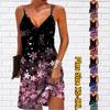 Women's Fashion Sexy 3D Scattered Pink Fluorescent Flowers Print Strapless Dress Loose V-neck Camisole Dress