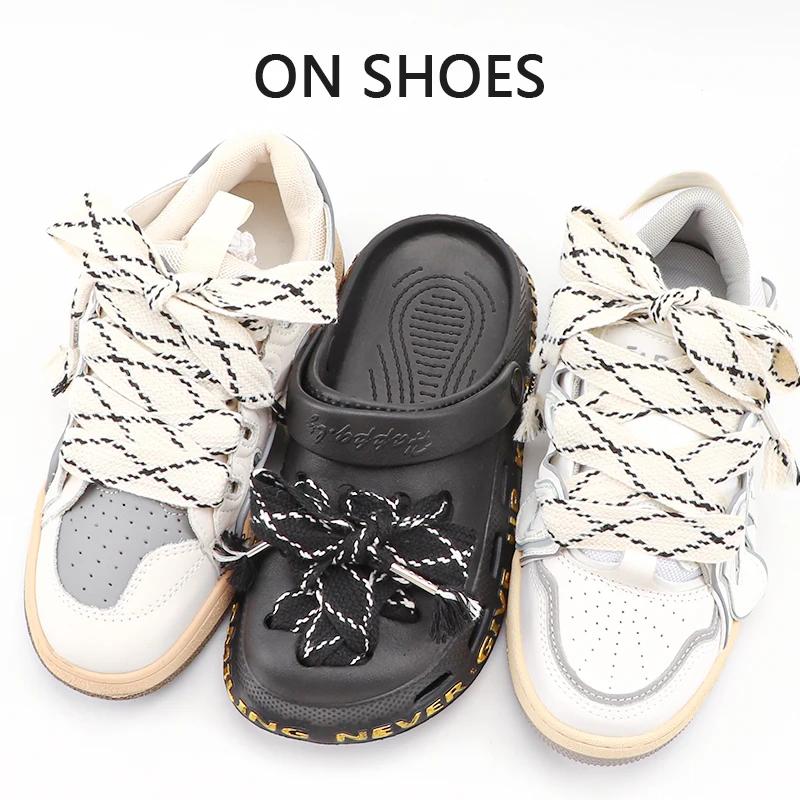 2,5 см плоские шнурки, расширенные, черные, белые, для кроссовок, кед, тапочек - 120 см / 140 см, декорации для шнурков