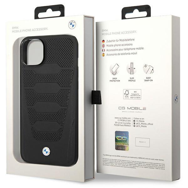 Etui do iPhone 14 BMW Leather Seats Pattern Czarne