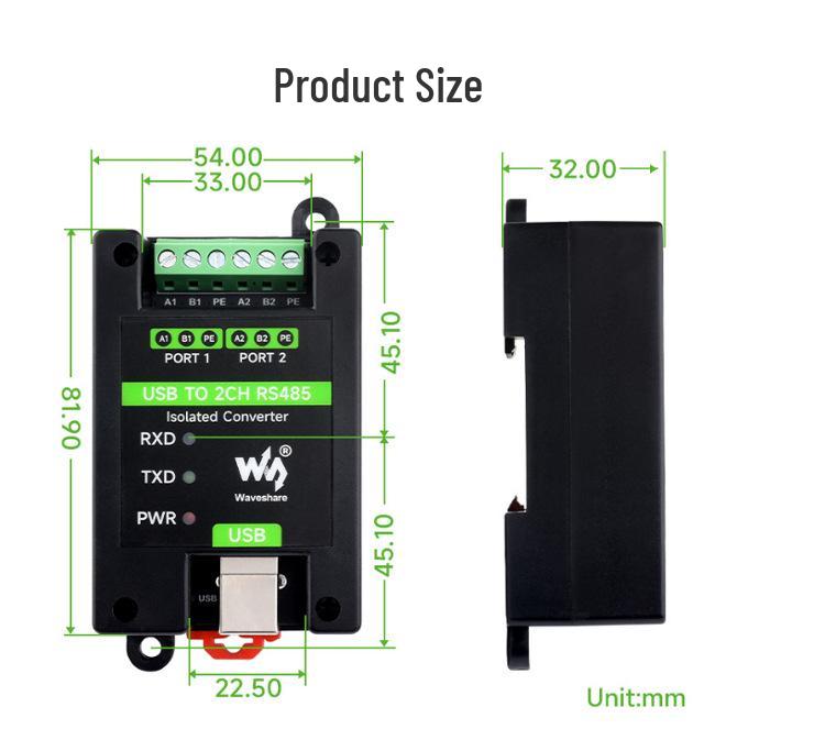 Industrial USB to RS485/RS422 Bidirectional Serial Converter with FT232, Isolation, DIN Rail Mount