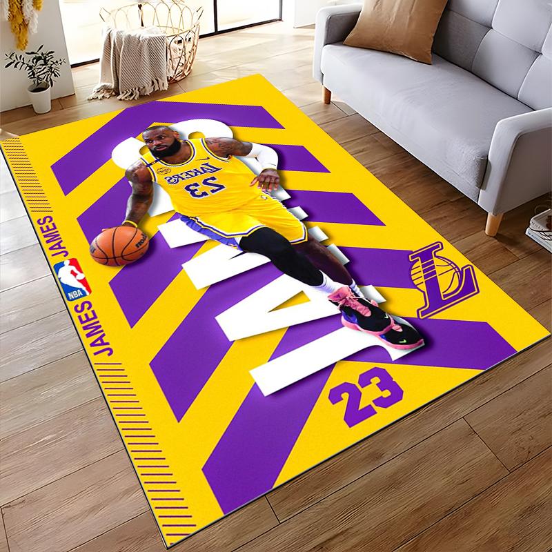 "Basketball Player in Yellow Jersey Rug" Non-slip rug suitable for living room and bedroom sofas.
