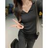 Korean Style Exposed Collarbone Bottoming Slim Fit Polo Lapel Long-sleeved Sweater for Women 2025 Autumn New V-neck Inner Top